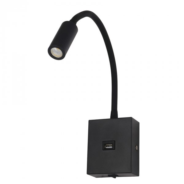 arandela led aine com entrada usb 3000k 3w bivolt 9x75x27cm metal e aluminio preto nordecor 2466 02