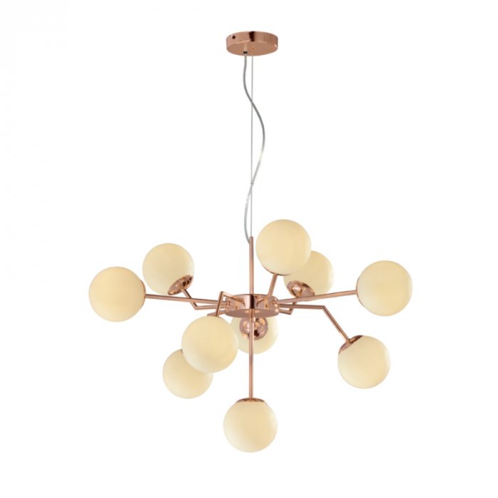 PENDENTE MOND Ø76X50CM VIDRO E METAL BRANCO E COBRE - HEVVY SL